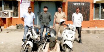 वाहन चोरी की वारदात का खुलासा, 3 मोटरसाईकिल व 2 मोबाइल बरामद